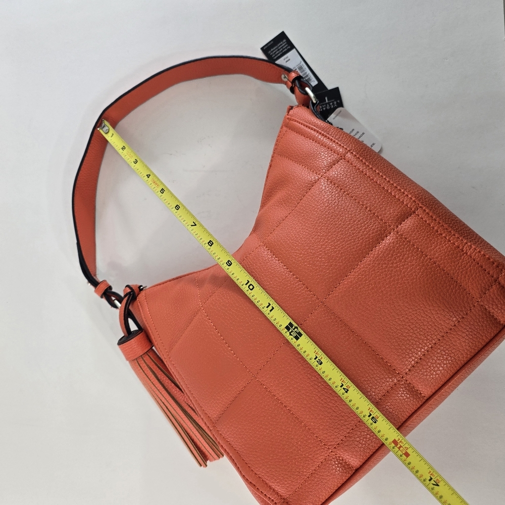 Tahari Orange Quilted Leather Hobo with Tassel - Picture 12 of 12